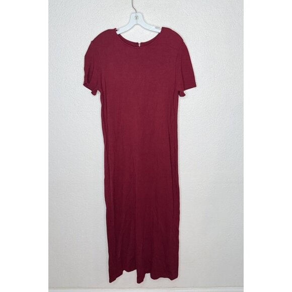 Vintage Talbots Maxi Dress Medium Modest Red Short Sleeve 90s Shoulder Pads 2A - Picture 1 of 8